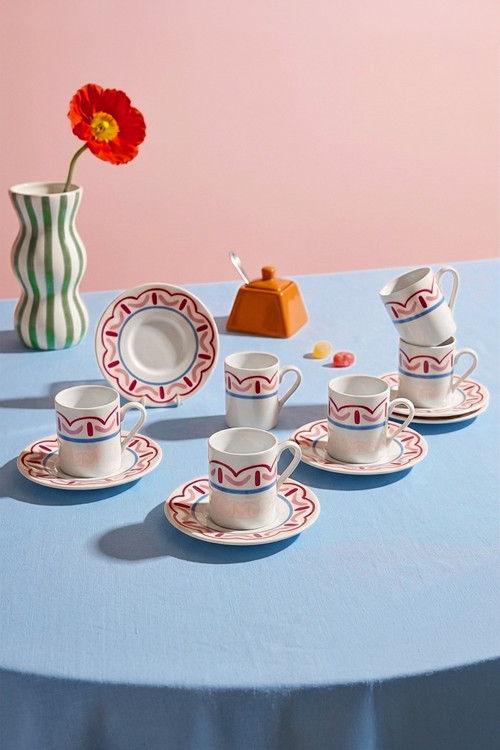 12 Parça 6 Kişilik Porselen Artisan Line Kahve Fincan Takımı 100 Ml