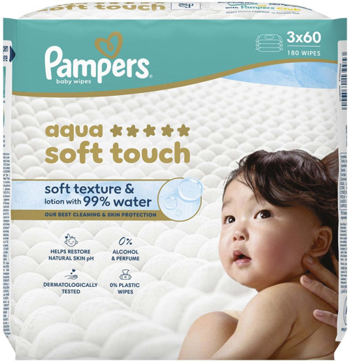 Pampers Islak Havlu Mendil Aqua Soft Touch 60 Yaprak (3 Lü Pk) 180 Yaprak