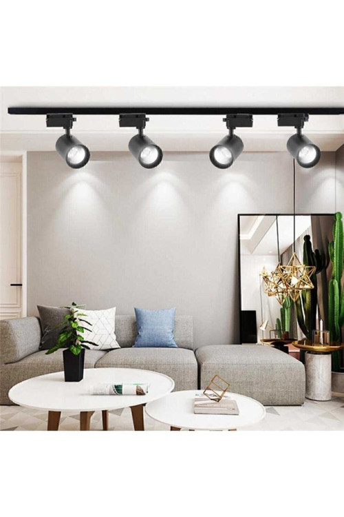 Led Siyah Kasa Beyaz Işık //4 Adet 360 Derece Dönen //Led Ray Spot Lamba/// 1 Metre Raylı Armatür