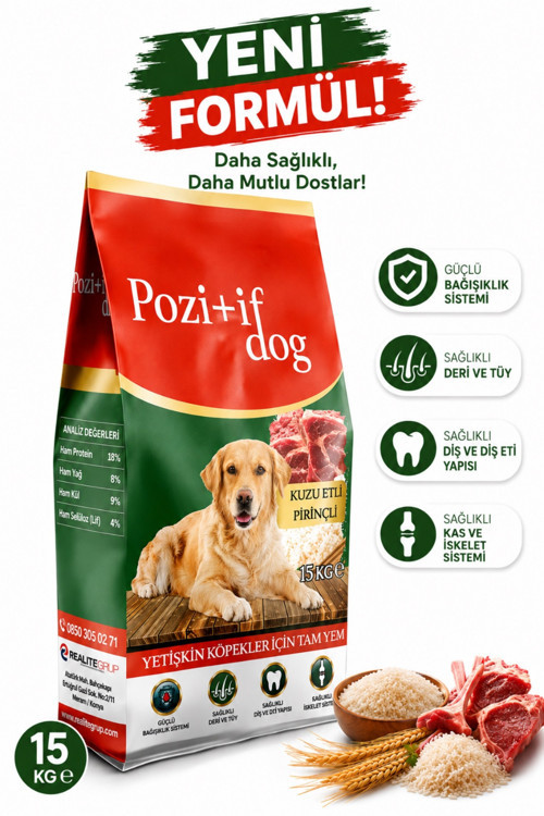 Kuzu Etli Pirinçli Yetişkin Köpek Maması 15 Kg | Yeni Formül | Kolay Sindirim & Dengeli Beslenme