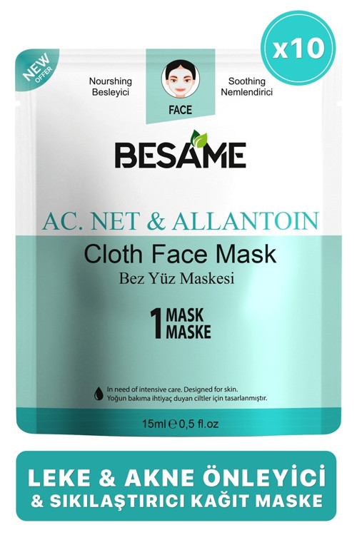Besame Ac net Allantoin Nem Bombası Kağıt Maske 10 lu Paket