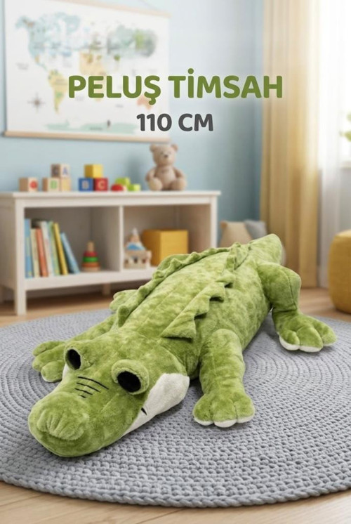 Timsah Peluş 110 Cm Sevimli Konforlu: Peluş Uyku Yastığı Ve Sarılma Arkadaşı Dekoratif
