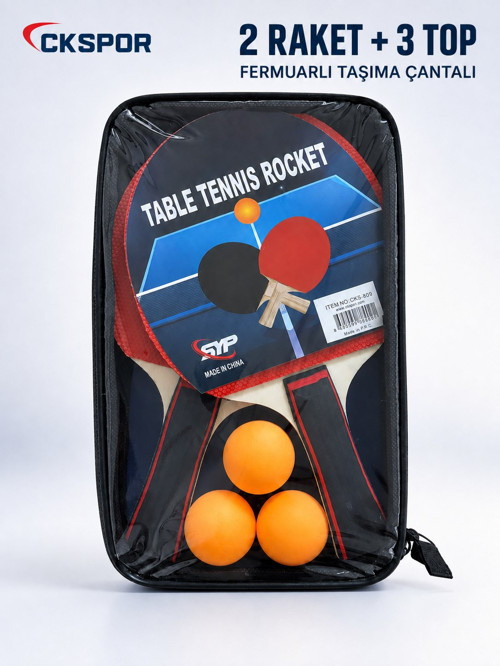 2’li Masa Tenisi Raketi Seti 3 Top ve Fermuarlı Taşıma Çantalı Ping Pong Seti