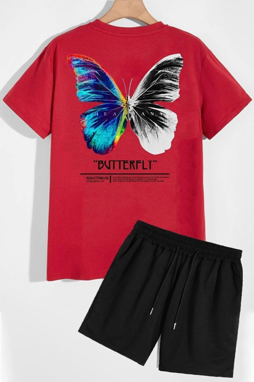Butterfly Sırt Baskılı Şort T-shirt Eşofman Takımı