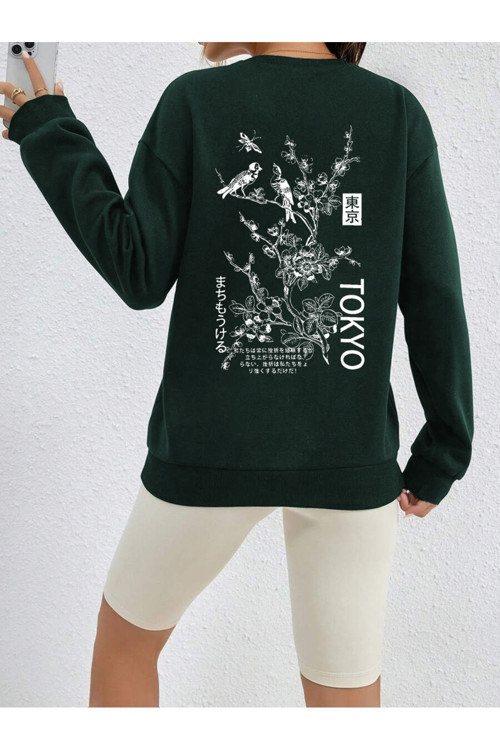 Unisex Tokyo Baskılı Tasarım Oversize Sweatshirt
