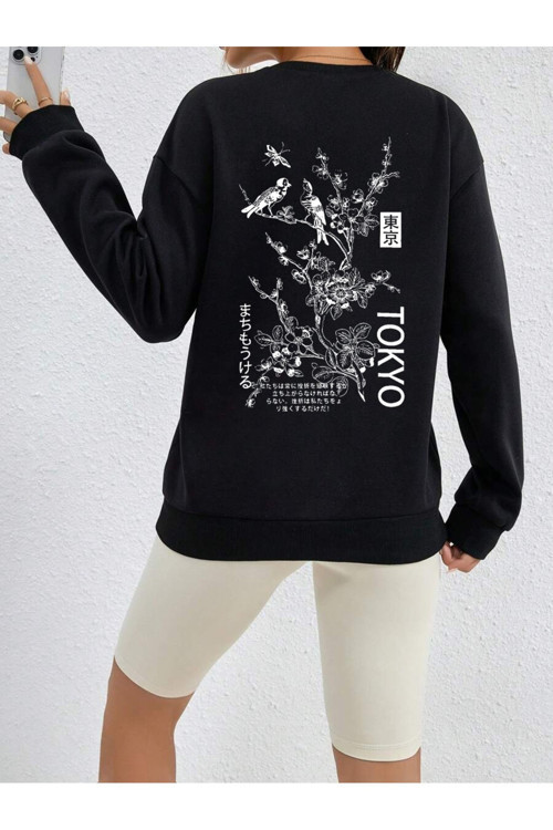 Unisex Tokyo Baskılı Tasarım Oversize Sweatshirt