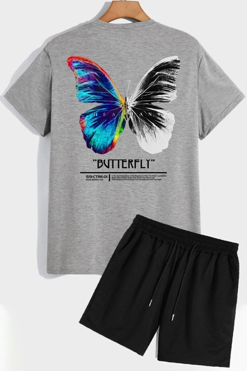 Butterfly Sırt Baskılı Şort T-shirt Eşofman Takımı