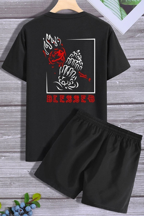 Sırt Baskılı Şort T-shirt Eşofman Takımı
