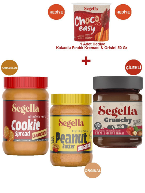 Karamelize Bisküvi Ez, %100 Fıstık Ezm, Çilekli Mey. Parçacıklı Fındık Kreması 350gr x 3 Ade