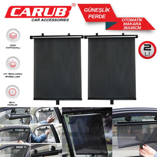 Oto Güneşlik Yan Cam Perde 36x54 cm Makaralı Otomatik Siyah 2'li Set BR4955702