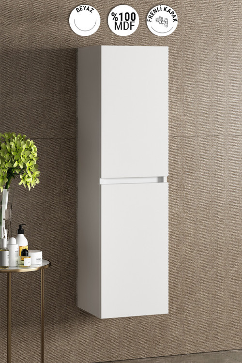 Yıldız 35*130 cm Beyaz MDF Asma Banyo Boy Dolabı