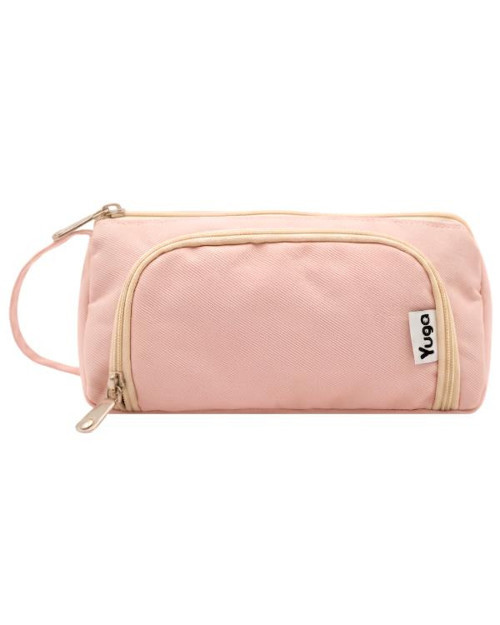Üçgen Formlu Çok Bölmeli Geniş Kapasiteli Kumaş Kalemlik 20,5 cm Pembe