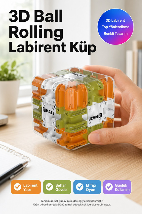 3D Labirent Küp Bulmaca Çelik Bilyeli Eğitici Zeka Oyuncağı Döner Duyusal Beceri Oyunu 6,9 cm