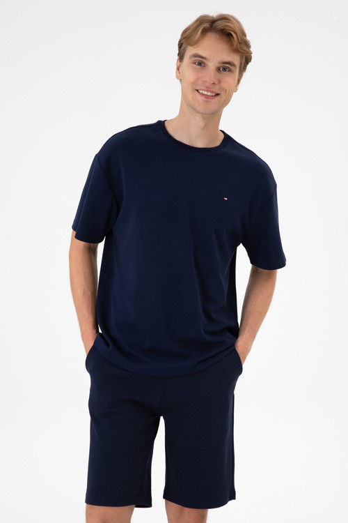 Erkek Comfort Fit Bisiklet Yaka Lacivert Tişört 50307322-VR033