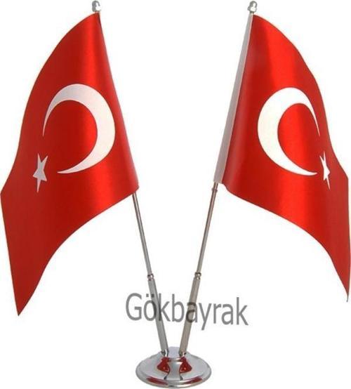 Krom ikili (2li) Türk Masa Bayrağı