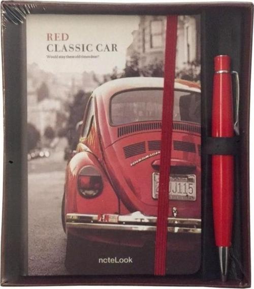 Chic 62 Tükenmez Kalem Kırmızı + Red Classic Car A6 Çizgili Defter Set