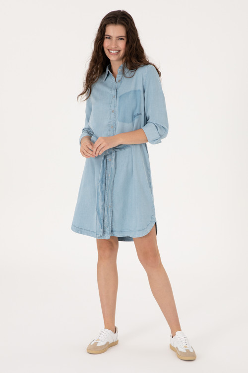 Kadın Mavi Kemerli Mini Boy Jean Elbise 50305573-DN0022