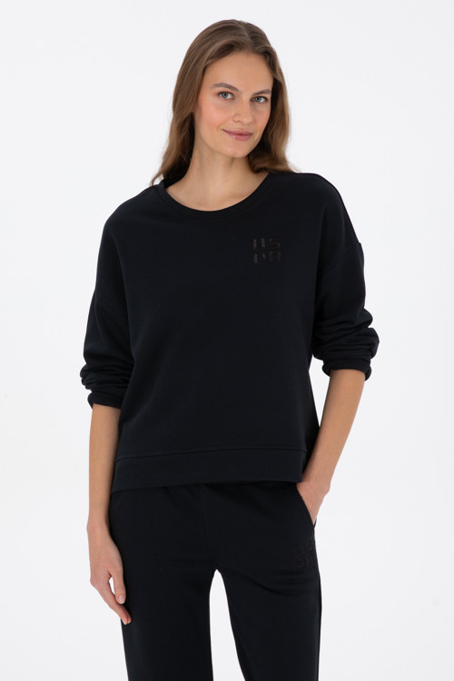 Kadın Siyah Bisiklet Yaka Basic Sweatshırt 50313565-VR046