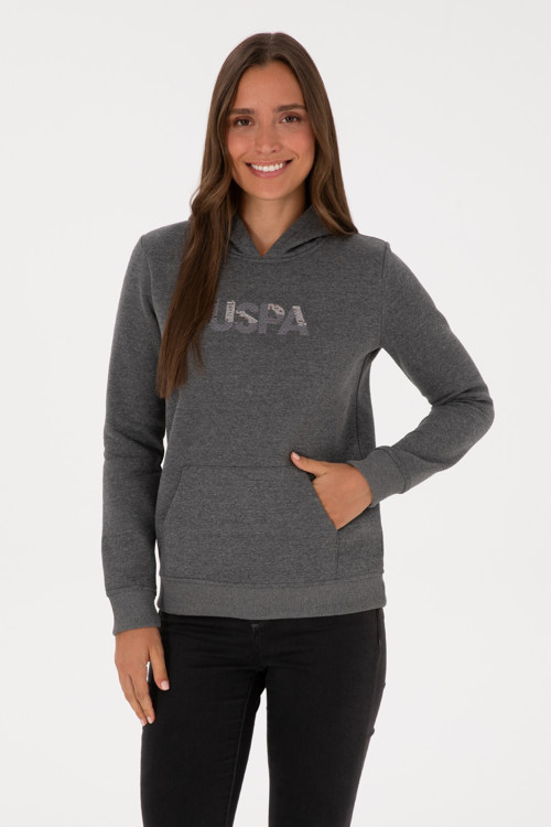 Kadın Antrasit Melanj Kapüşonlu Basic Sweatshirt 50307711-VR081