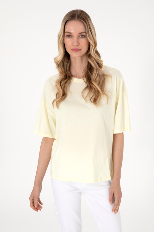 Kadın Limon Oversize Bisiklet Yaka Tişört 50305775-VR035