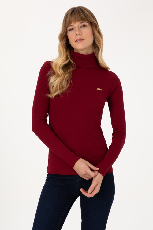 Kadın Bordo Balıkçı Yaka Sweatshırt 50313430-VR014