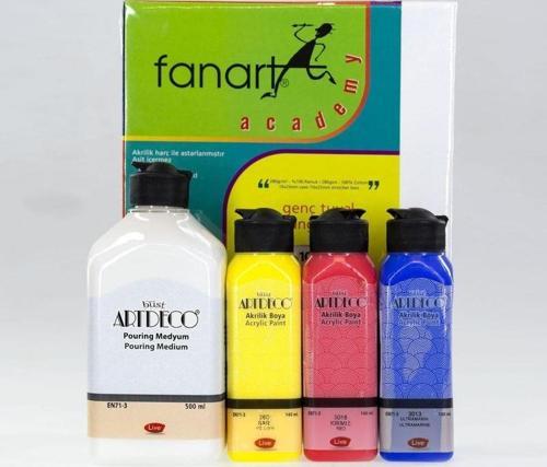 Pouring Set (500 ml Medyum, 3x140 ml Akrilik, 18x24 Tuval)