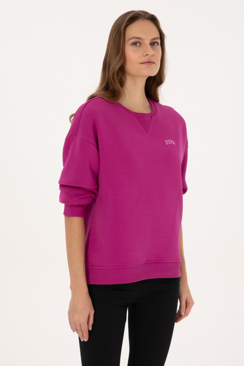 Kadın Fuşya Şardonlu Bisiklet Yaka Basic Sweatshırt 50313586-VR023