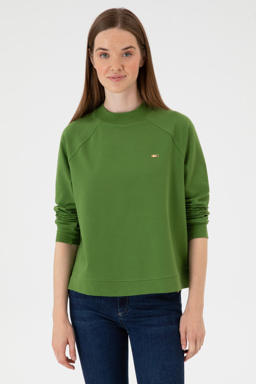Kadın Yeşil Regular Bisiklet Yaka Basic Sweatshırt 50313610-VR054