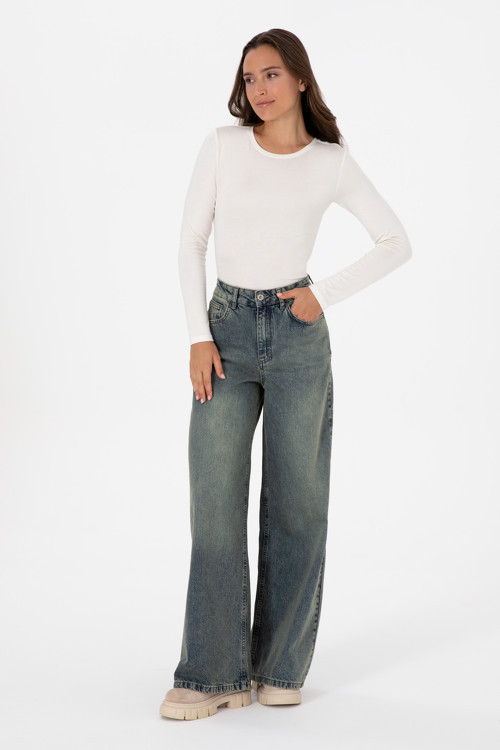 Kadın Yeşil Flare Fit Jean Pantolon 50308394-DN0030