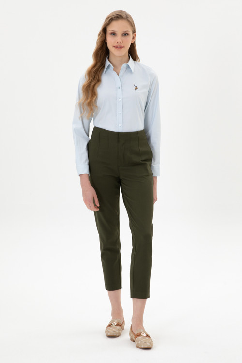 Kadın Haki Carrot High Waist Fit Kanvas Pantolon 50318108-VR027