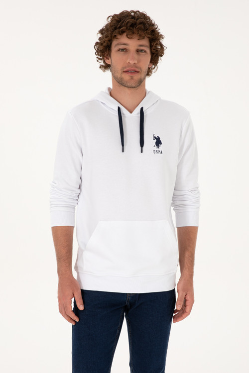 Erkek Regular Fit Kapüşonlu Beyaz Basic Sweatshirt 50307703-VR013