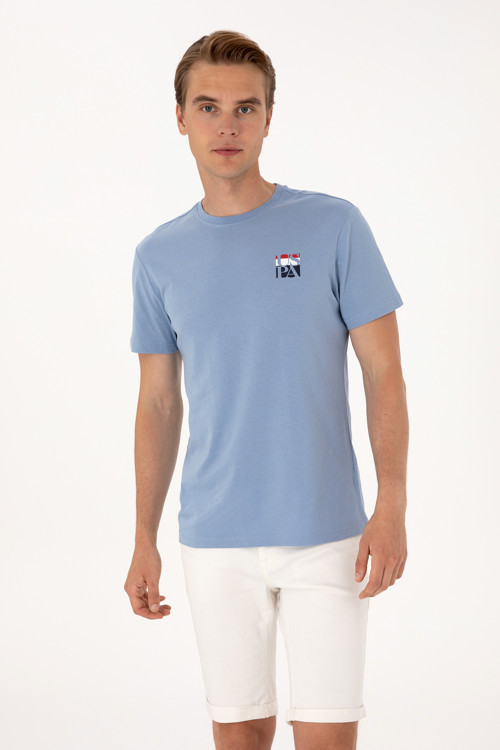 Erkek Regular Fit Mavi Bisiklet Yaka Tişört 50306911-VR036