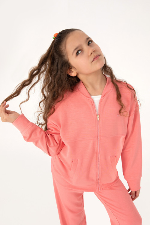 Kız Çocuk Neon Pembe Fermuarlı Örme Hırka 50317869-VR105