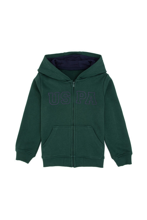 Erkek Çocuk Koyu Yeşil Fermuarlı Kapüşonlu Sweatshirt 50313844-VR079