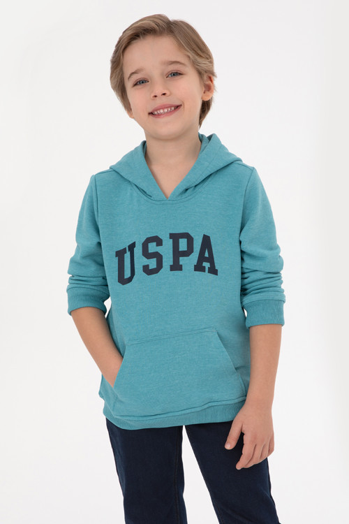 Erkek Çocuk Mint Melanj Kapüşonlu Basic Sweatshirt 50314005-VR154