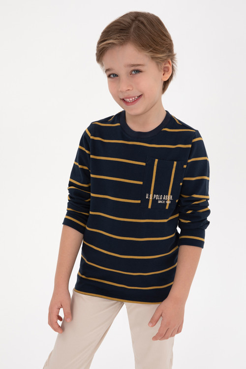 Erkek Çocuk Açık Lacivert Bisiklet Yaka Süprem Sweatshirt 50316622-VR059