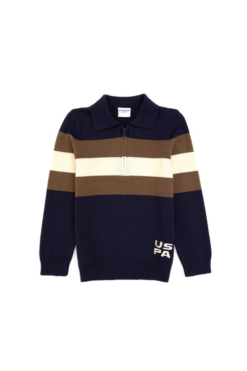 Erkek Çocuk Lacivert Polo Yaka Yarım Fermuarlı Kazak 50315615-VR033