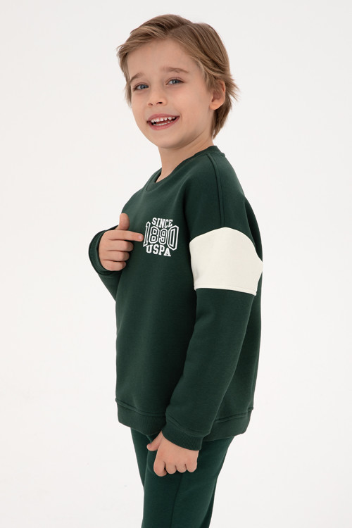 Erkek Çocuk Koyu Yeşil Şardonlu Bisiklet Yaka Sweatshirt 50316603-VR079