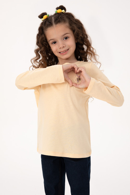 Kız Çocuk Sarı Bisiklet Yaka Basic Sweatshirt 50317915-VR053