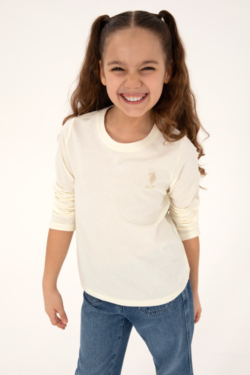 Kız Çocuk Krem Bisiklet Yaka Basic Sweatshirt 50317923-VR256