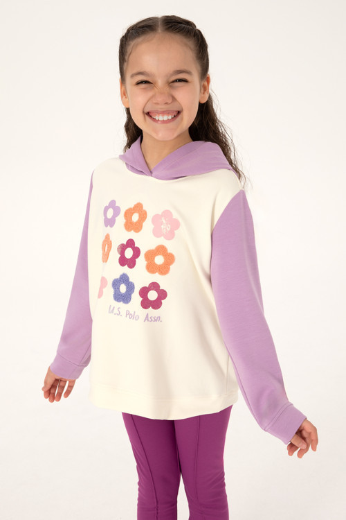 Kız Çocuk Lila Kapüşonlu Sweatshirt 50318011-VR034