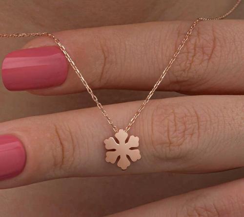 925 Ayar Gümüş Rose Minimal Kar Tanesi Kadın Kolye