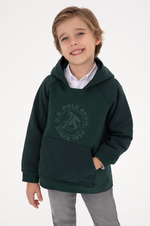Erkek Çocuk Koyu Yeşil Kapüşonlu Sweatshirt 50308519-VR079
