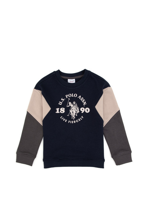 Erkek Çocuk Açık Lacivert Bisiklet Yaka Sweatshirt 50316626-VR059