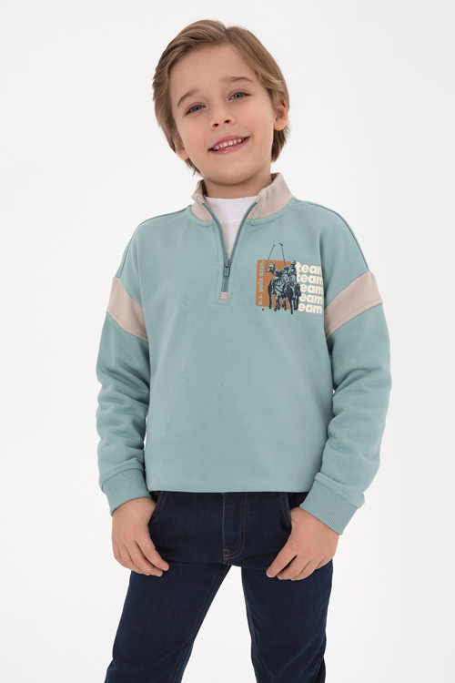 Erkek Çocuk Mint Yarım Fermuarlı Sweatshirt 50316610-VR090