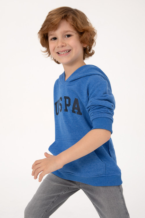 Erkek Çocuk Koyu Mavi Melanj Kapüşonlu Basic Sweatshirt 50314005-VR251