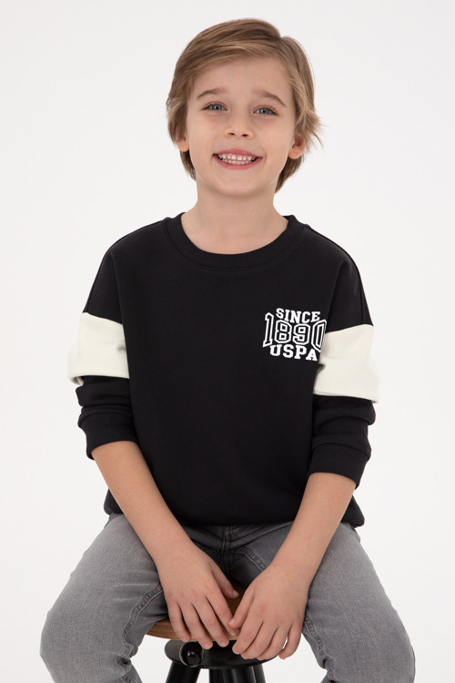 Erkek Çocuk Siyah Şardonlu Bisiklet Yaka Sweatshirt 50316603-VR046