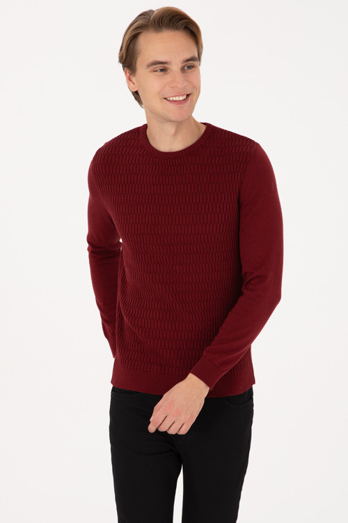 Erkek Regular Fit bisiklet Yaka Bordo Kazak 50307827-VR014