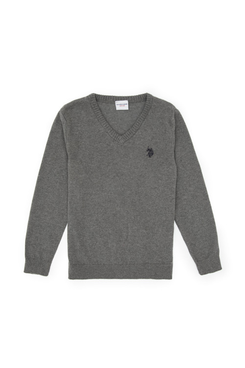 Erkek Çocuk Gri Melanj V Yaka Basic Kazak 50315611-VR086