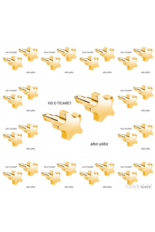 Gold Yıldız Kulak Delme Küpesi 12 Çift